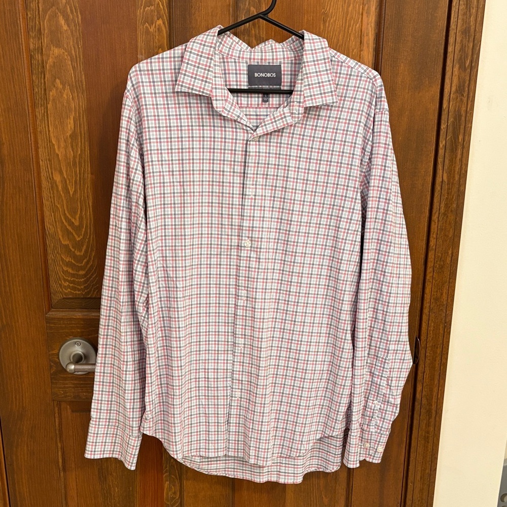 Bonobos Men's Red, White, Blue Checkered Shirt